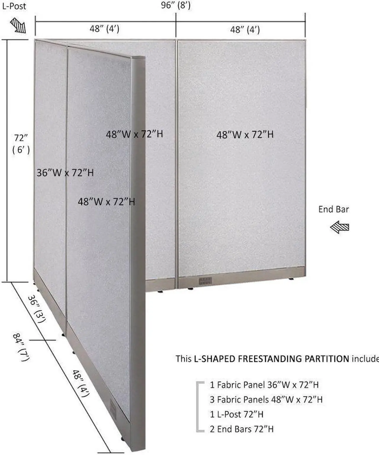 Alt view image 2 of 7 - GOF L-Shaped Office Partition Set, Freestanding Privacy Wall/ Cubicle/ Workstation/ Room Divider (84"D x 96"W x 72"H)