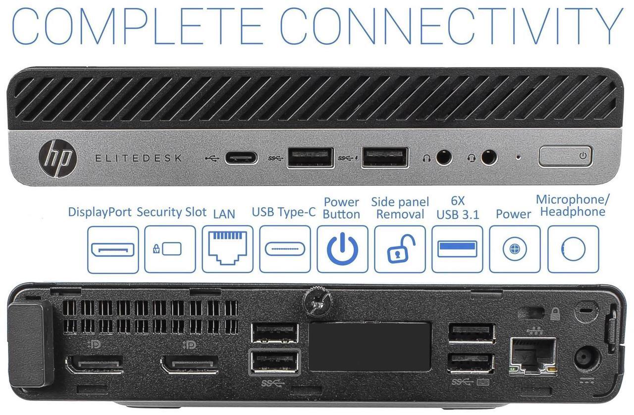 Alt view image 3 of 7 - HP EliteDesk Mini Desktop Bundle Intel Core i5-8500T 2.1GHz, 16GB DDR4, 512GB SSD, WiFi, Windows 11 Pro Dual Monitor 21" LCD with Keyboard and Mouse