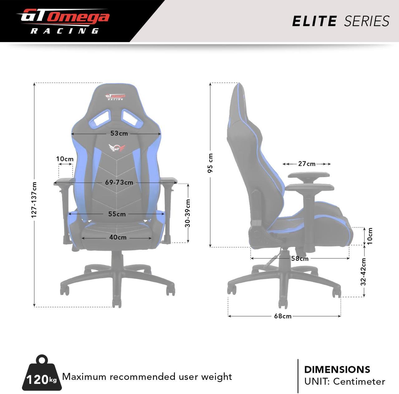 Alt view image 7 of 7 - GT Omega ELITE Racing Office Gaming Chair Black And Blue Leather