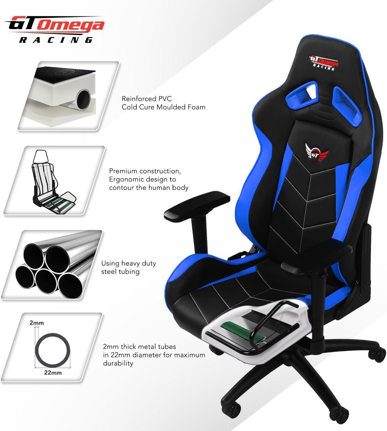 Alt view image 5 of 7 - GT Omega ELITE Racing Office Gaming Chair Black And Blue Leather