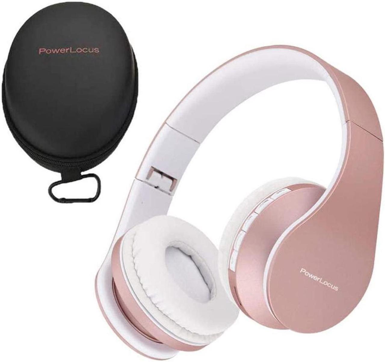 PowerLocus Wireless Bluetooth Over-Ear Stereo Foldable Headphones, Wired Headsets Rechargeable with Built-in Microphone for iPhone, Samsung, LG, iPad (Rose Gold)