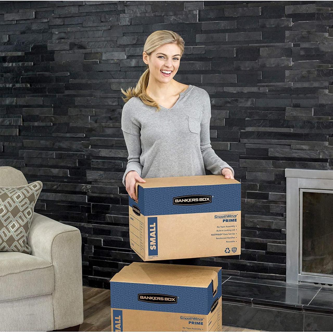 Alt view image 11 of 16 - Bankers Box SmoothMove Prime Medium Moving Boxes 18l x 18w x 16h Kraft/Blue 8