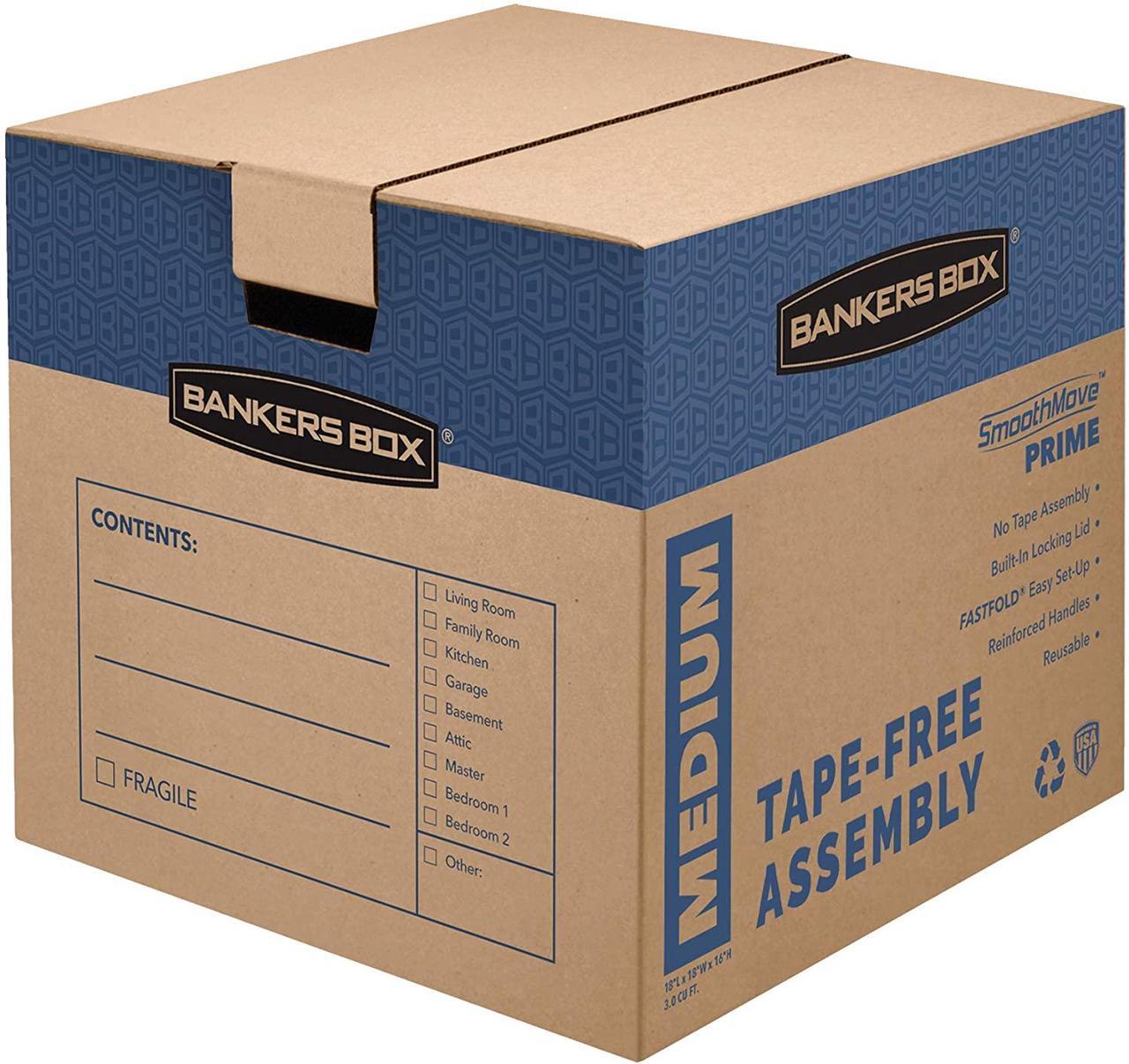 Alt view image 7 of 16 - Bankers Box SmoothMove Prime Medium Moving Boxes 18l x 18w x 16h Kraft/Blue 8