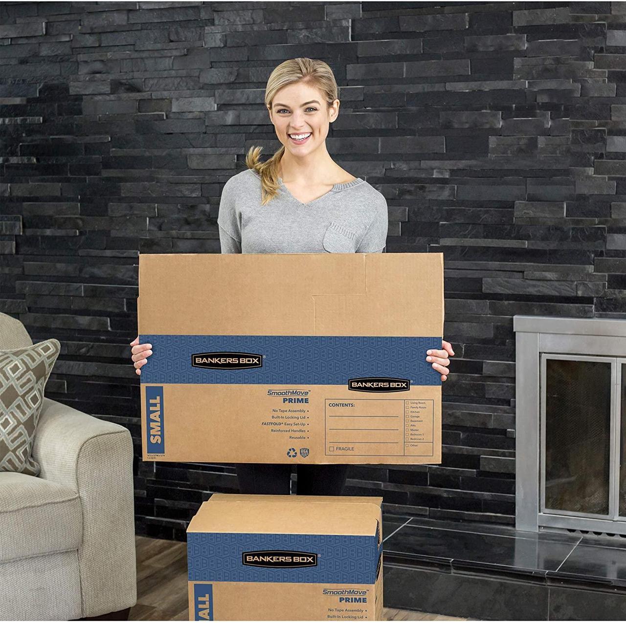 Alt view image 9 of 16 - Bankers Box SmoothMove Prime Medium Moving Boxes 18l x 18w x 16h Kraft/Blue 8