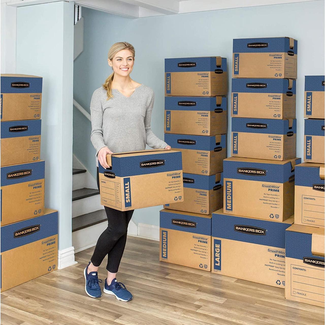 Alt view image 12 of 16 - Bankers Box SmoothMove Prime Medium Moving Boxes 18l x 18w x 16h Kraft/Blue 8