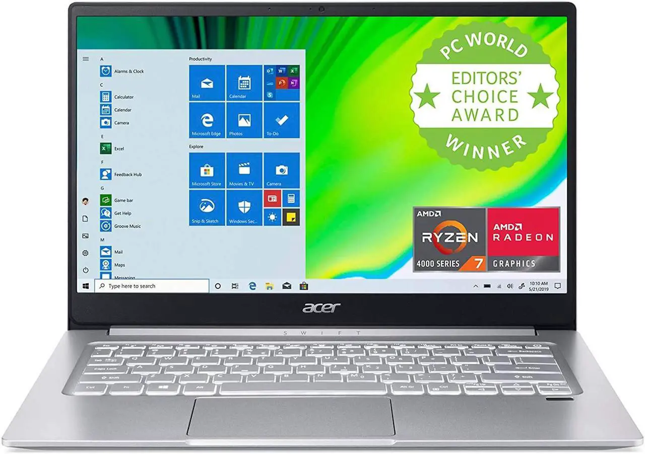 Main image of Acer Swift 3 Thin & Light Laptop, 14" Full HD IPS, AMD Ryzen 7 4700U Octa-Core, Radeon Graphics, 8GB RAM, 1TB NVMe-PCIe SSD, Wi-Fi 6, Backlit Keyboard, Fingerprint Reader, Windows 10 Home