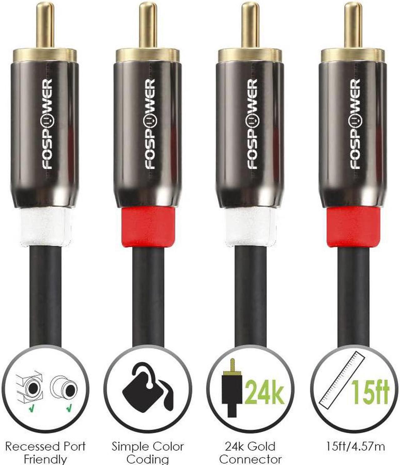 Alt view image 5 of 7 - FosPower (15 Feet) 2 RCA M/M Stereo Audio Cable [24K Gold Plated | Copper Core] 2RCA Male to 2RCA Male [Left/Right] Premium Sound Quality Plug