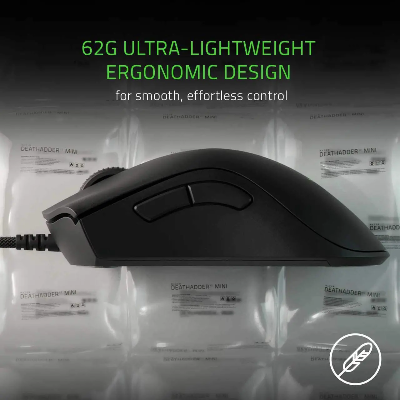 Alt view image 6 of 10 - Razer DeathAdder v2 Mini Gaming Mouse: 8500K DPI Optical Sensor - 62g Lightweight Design - Chroma RGB Lighting - 6 Programmable Buttons - Anti-Slip Grip Tape Included - Classic Black