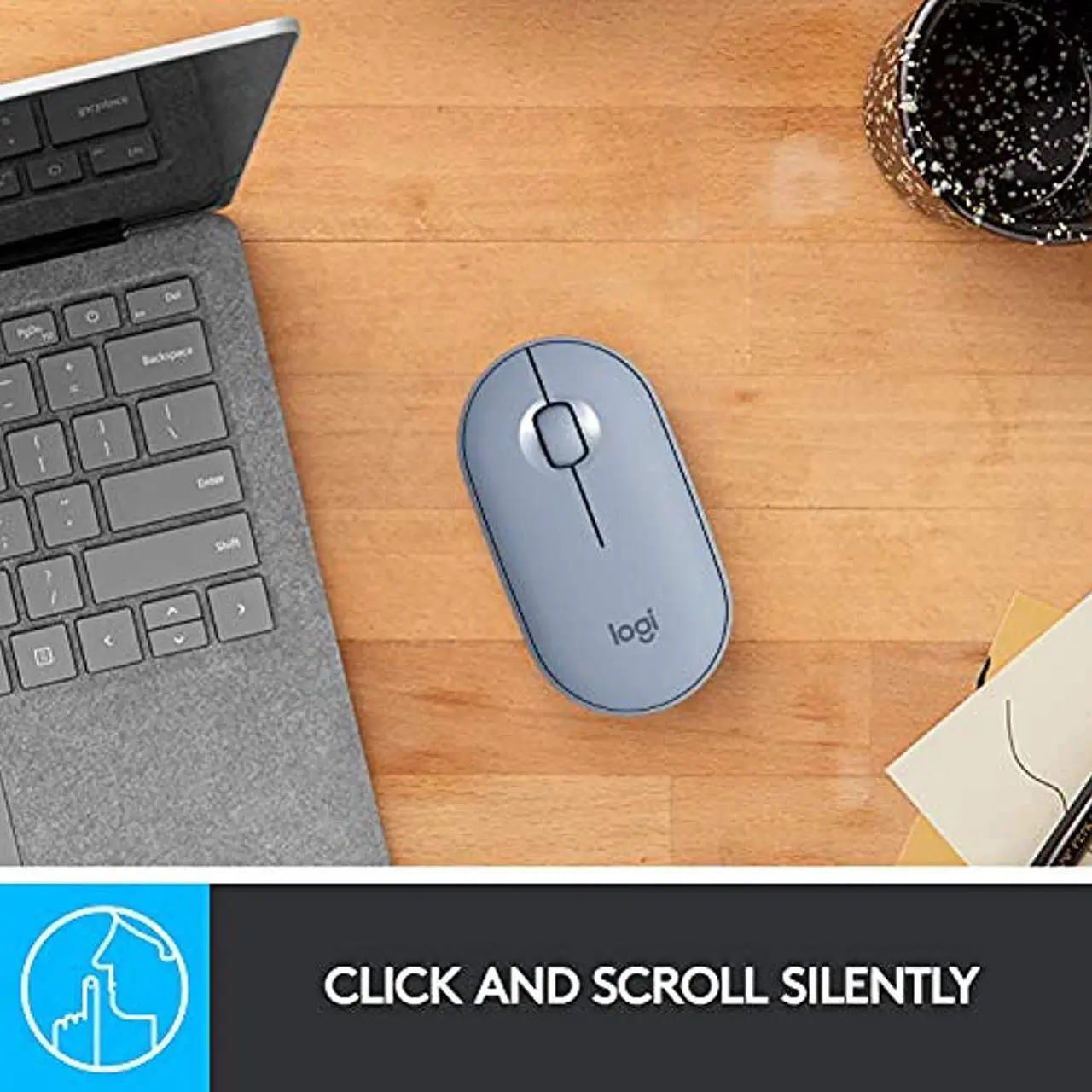 Alt view image 7 of 20 - Logitech PEBBLE M350 910-005773 Blue Grey 3 Buttons 1 x Wheel Dual (RF / Bluetooth Wireless) Optical Mouse
