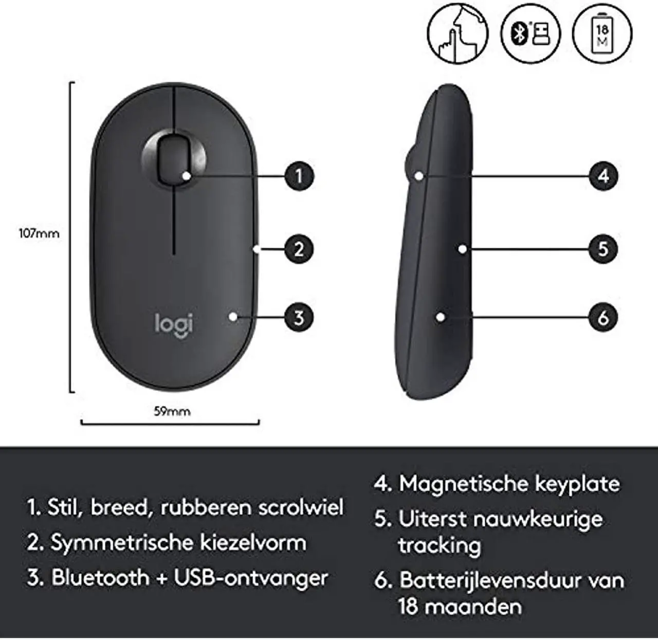 Alt view image 8 of 20 - Logitech Pebble M350 Wireless Mouse with Bluetooth or USB - Graphite