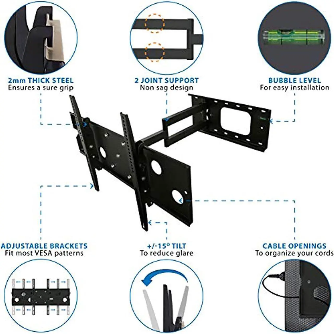 Alt view image 4 of 8 - Mount-It! Full Motion TV Mount | Fits 43"-60" TVs | Swing Out Wall Arm