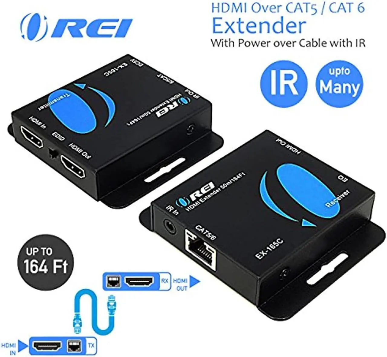Alt view image 6 of 9 - OREI 164-Feet HDMI Extender Over Single CAT5/CAT6 upto 1080p, Full HD, Loop Out Option,  with IR (EX-165C)