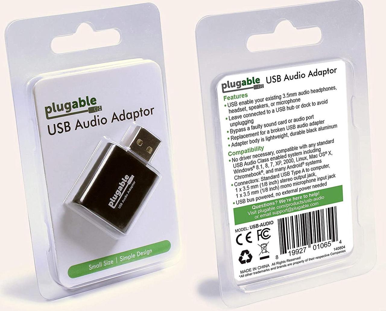 Alt view image 6 of 17 - Plugable USB Audio Adapter with 3.5mm Speaker-Headphone and Microphone Jack, Add an External Stereo Sound Card to Any PC, Compatible with Windows, Mac, and Linux