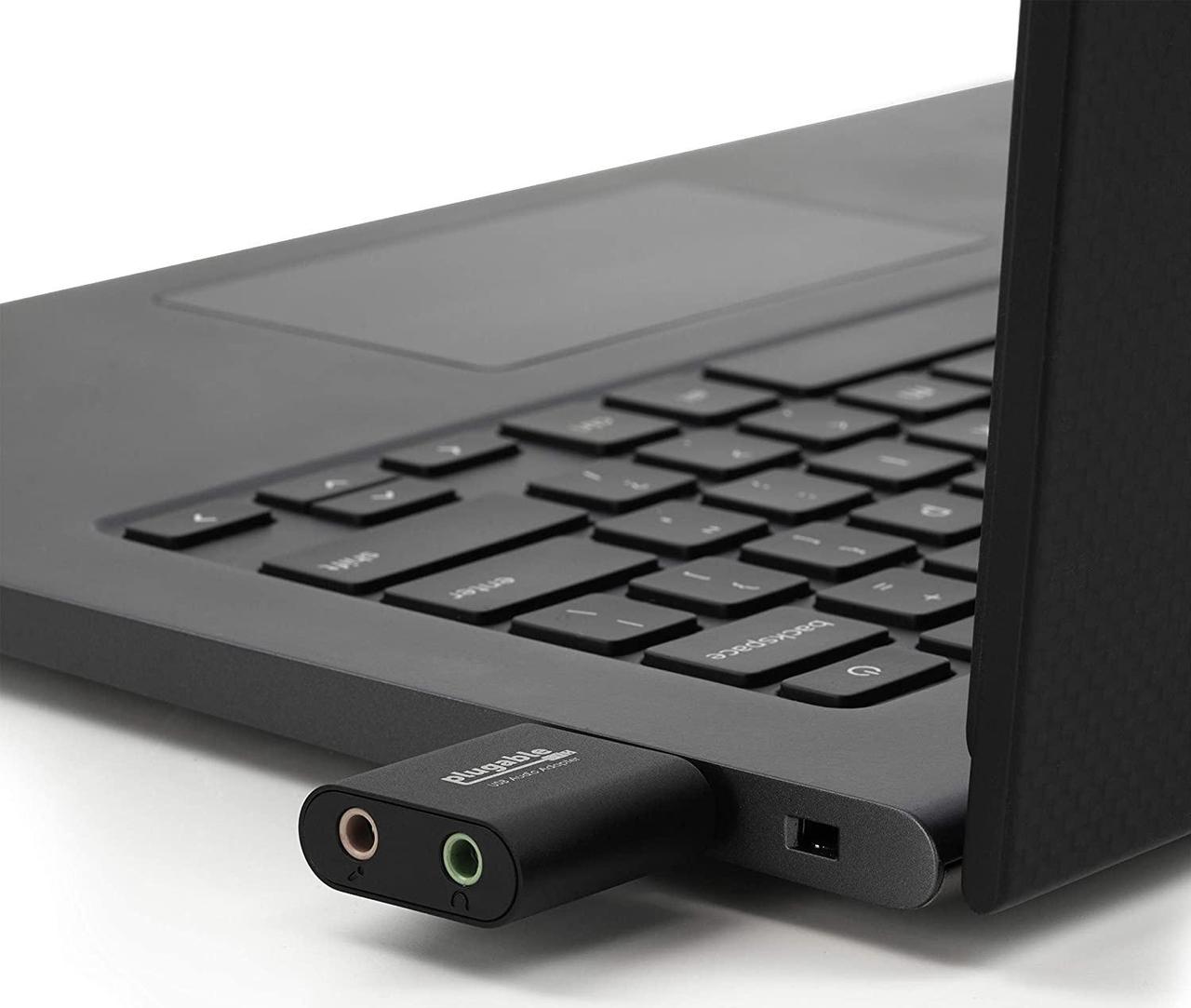 Alt view image 4 of 17 - Plugable USB Audio Adapter with 3.5mm Speaker-Headphone and Microphone Jack, Add an External Stereo Sound Card to Any PC, Compatible with Windows, Mac, and Linux
