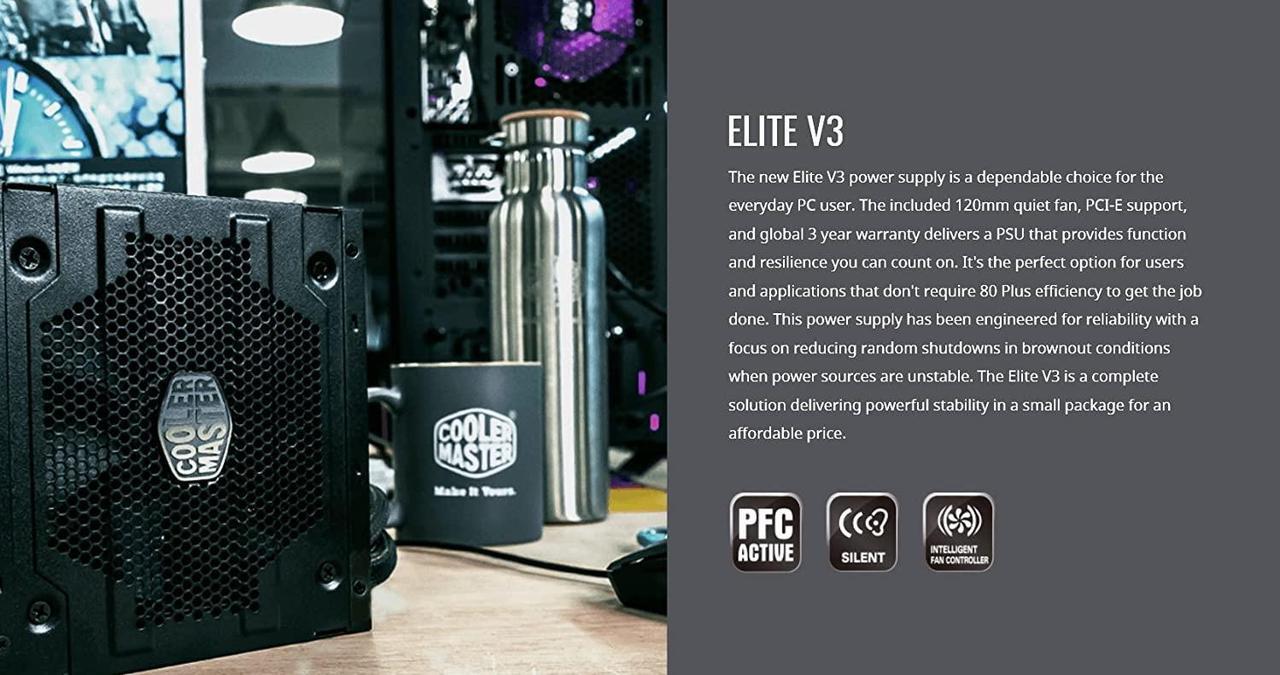 Alt view image 4 of 11 - CoolerMaster Elite V3 MPW-6001-ACAAN1-US 600W ATX 12V Power Supply
