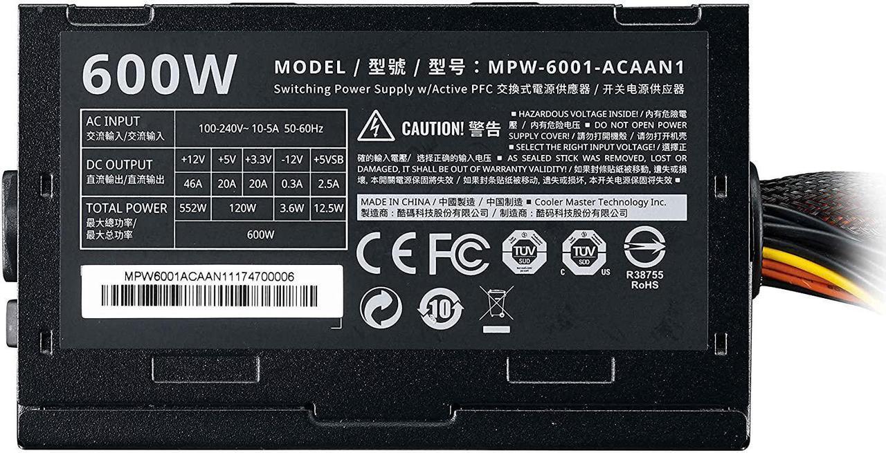 Alt view image 7 of 11 - CoolerMaster Elite V3 MPW-6001-ACAAN1-US 600W ATX 12V Power Supply
