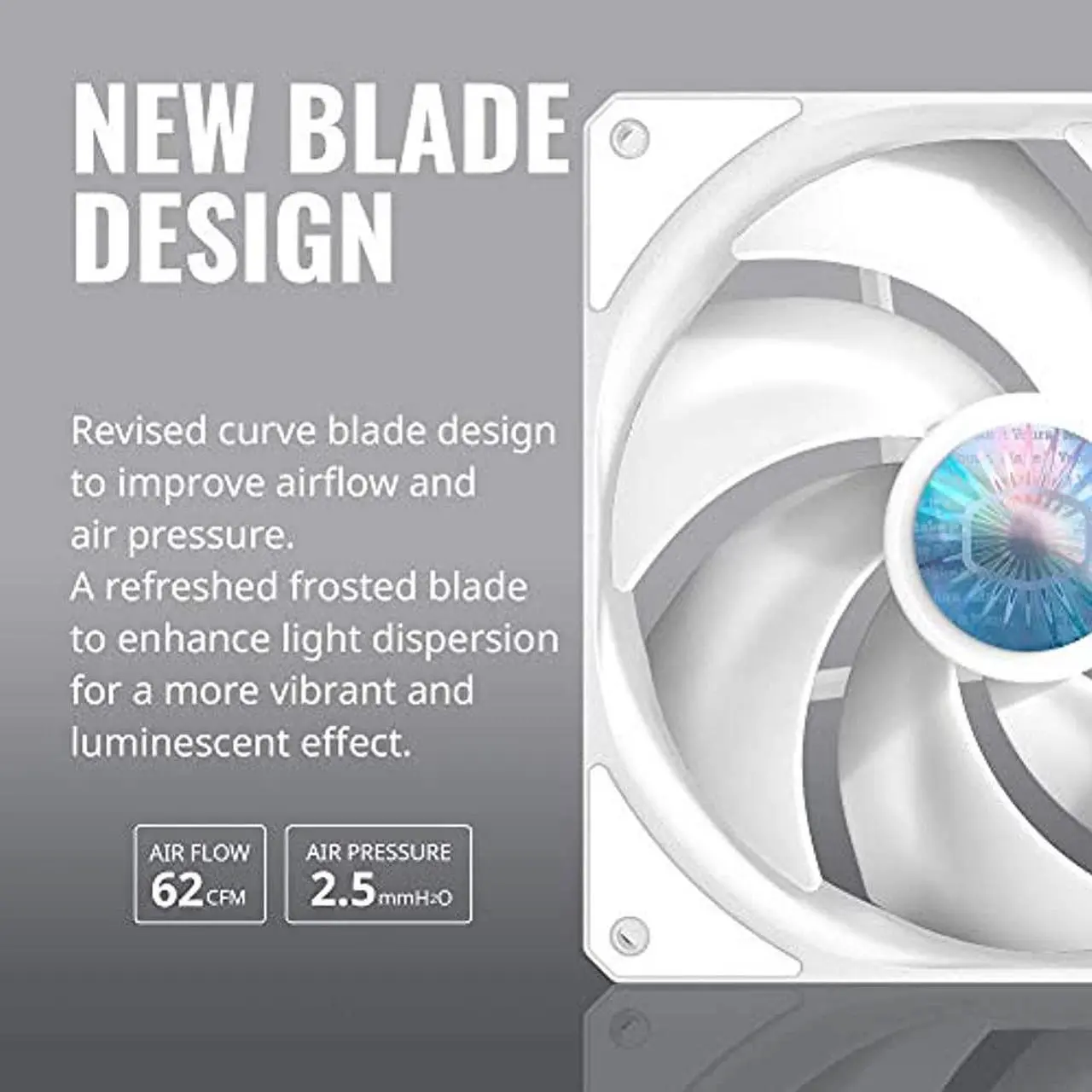 Alt view image 10 of 20 - Cooler Master SickleFlow 120 V2 Addressable RGB Fan (White Edition) - 120mm Square Frame Fan, Air Balance Curve Blade Design, PWM Control for Computer Case & Liquid Radiator