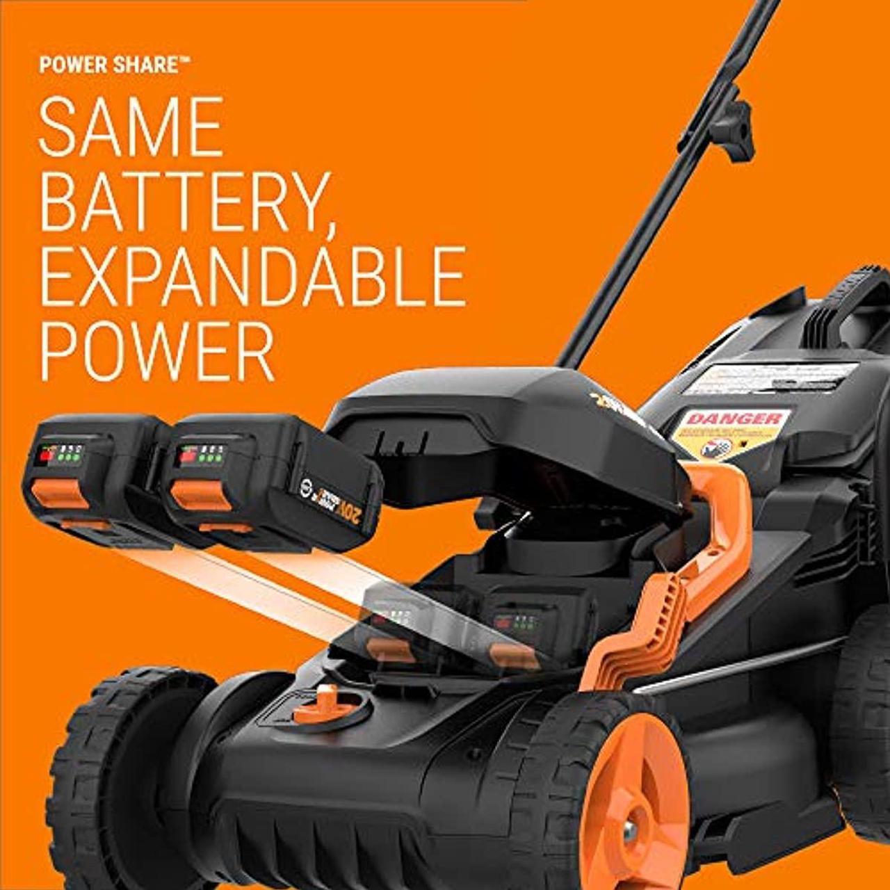 Alt view image 10 of 17 - WORX - WG779 - Worx WG779 40V 14 Inch Power Share Cordless Intellicut Mulching Lawn Mower Kit