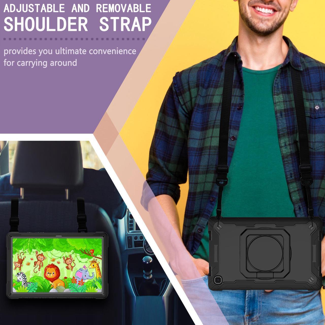 Alt view image 3 of 7 - EpicGadget Samsung Galaxy Tab A7 10.4 (2020) Case SM-T500/T505/T507 Heavy Duty Kids Shockproof Rugged Cover With Rotating Kickstand Shoulder Strap for Samsung Tab A7 10.4 Inch