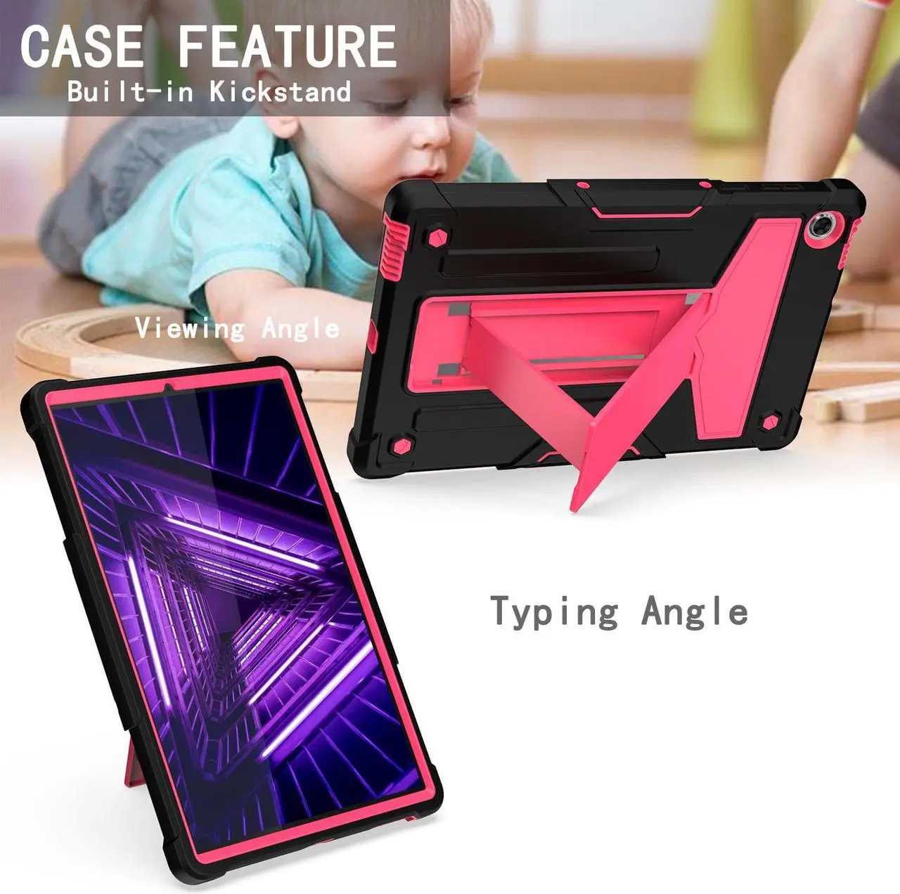 Alt view image 5 of 5 - Epicgadget Case for Lenovo Tab M10 FHD Plus 10.3" (TB-X606F / TB-X606X ) Hybrid Case Cover with Kickstand for Lenovo Smart Tab M10 FHD Plus (2nd Gen) 10.3 Inch FHD Android Tablet (Black/Pink)