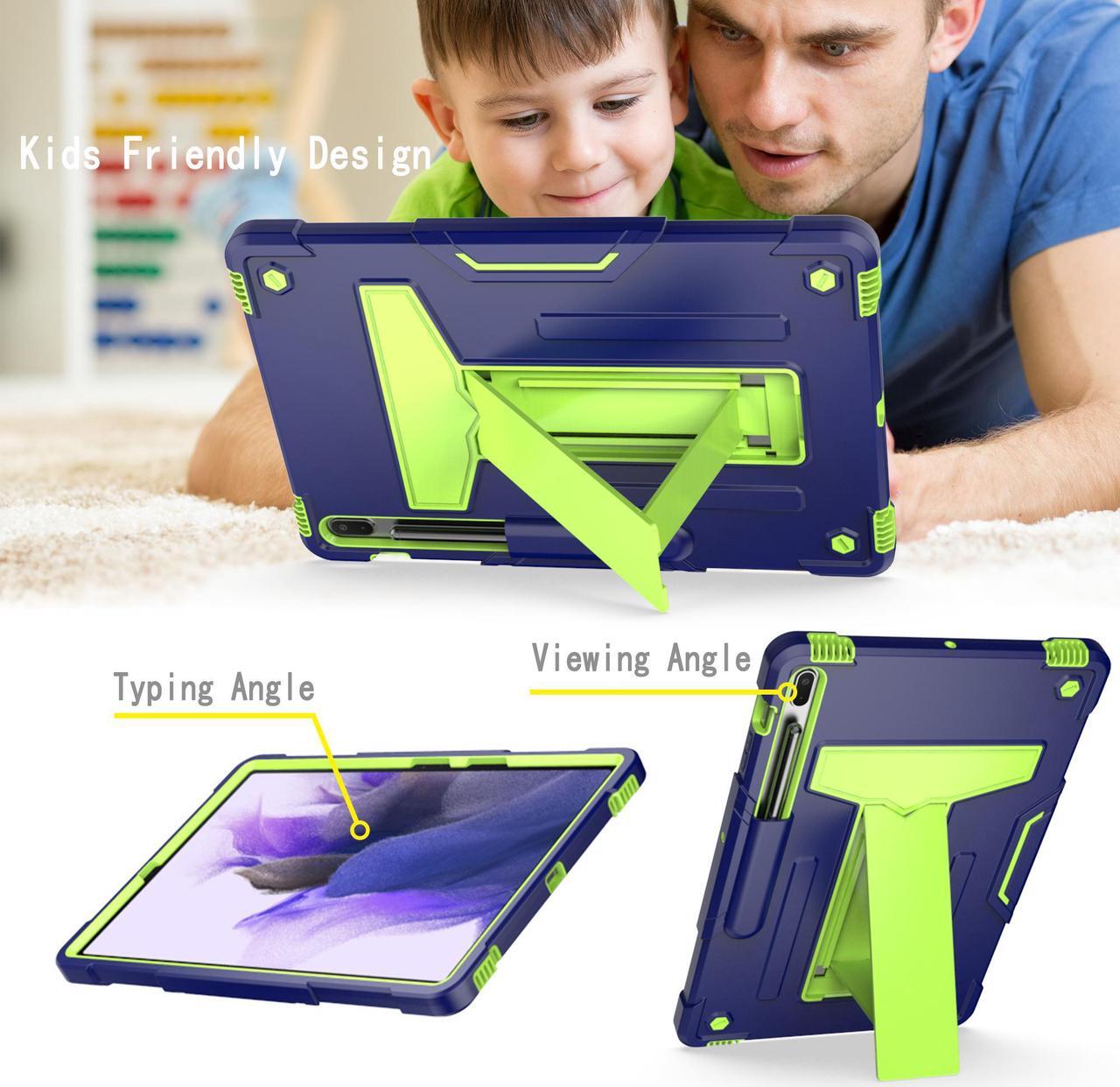Alt view image 4 of 5 - Epicgadget Galaxy Tab S7 FE Case 12.4” with Kickstand and Pencil Holder Shockproof Rugged Hybrid Cover Case for Samsung Galaxy Tab S7 FE 2021 12.4 inch Tablet (SM-T730/T733/T736/T738) -Navy Blue/Green
