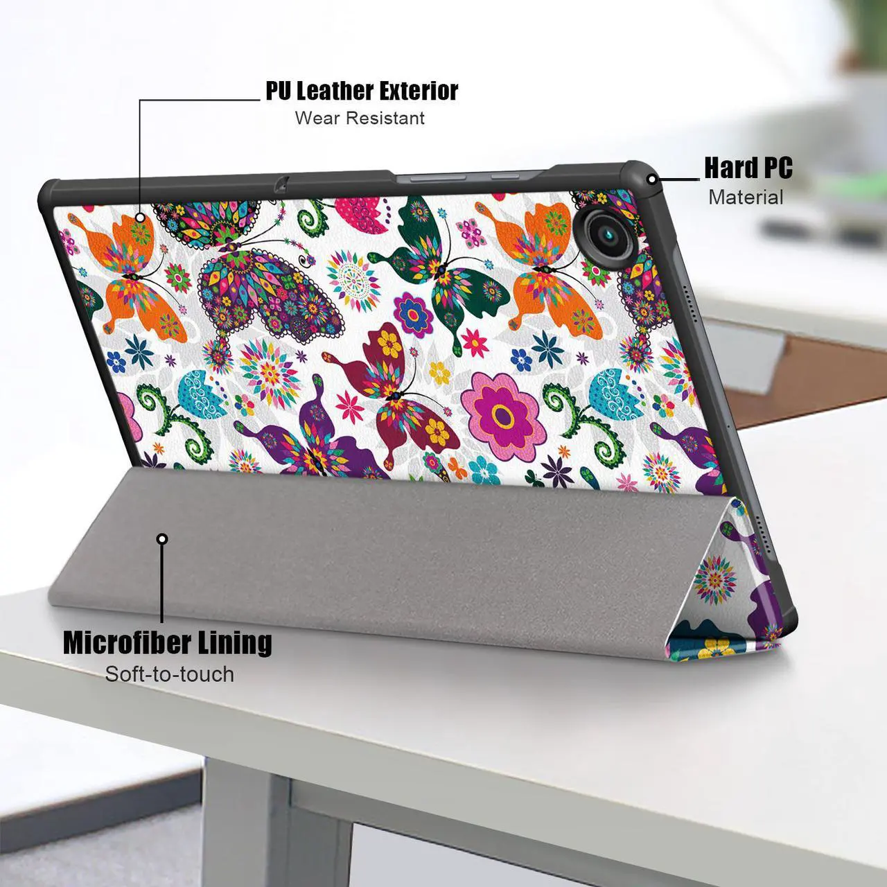 Alt view image 7 of 7 - Epicgadget Case for Samsung Galaxy Tab A8 10.5 Inch SM-X200/SM-X205 (2022 Released) Tablet - PU Leather Slim Lightweight Trifold Stand Case Protective Cover with Auto Sleep and Wake - Butterfly