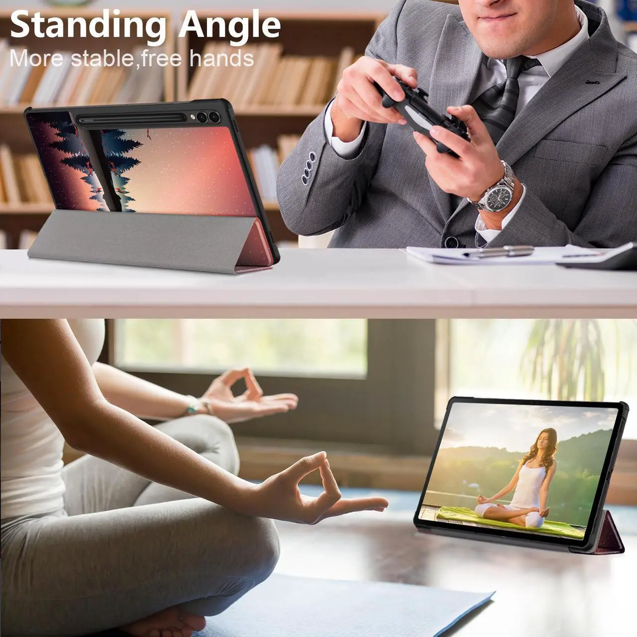 Alt view image 7 of 7 - Case for Samsung Galaxy Tab S9 FE 5G 10.9 Inch/Galaxy Tab S9 11 Inch 2023 (SM-X510/X516B/X518U/X710/X716B/X718U) Shockproof Cover Tri-Fold Stand Protective Tablet Case Support Auto Wake/Sleep - Dusk