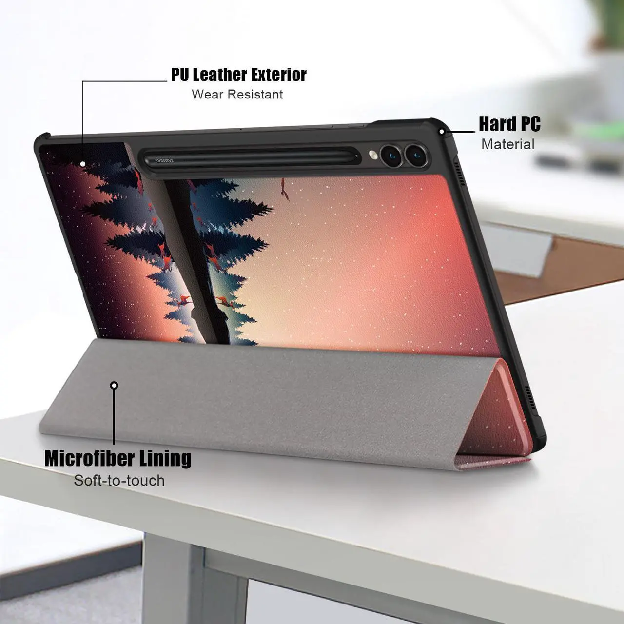 Alt view image 6 of 7 - Case for Samsung Galaxy Tab S9 FE 5G 10.9 Inch/Galaxy Tab S9 11 Inch 2023 (SM-X510/X516B/X518U/X710/X716B/X718U) Shockproof Cover Tri-Fold Stand Protective Tablet Case Support Auto Wake/Sleep - Dusk