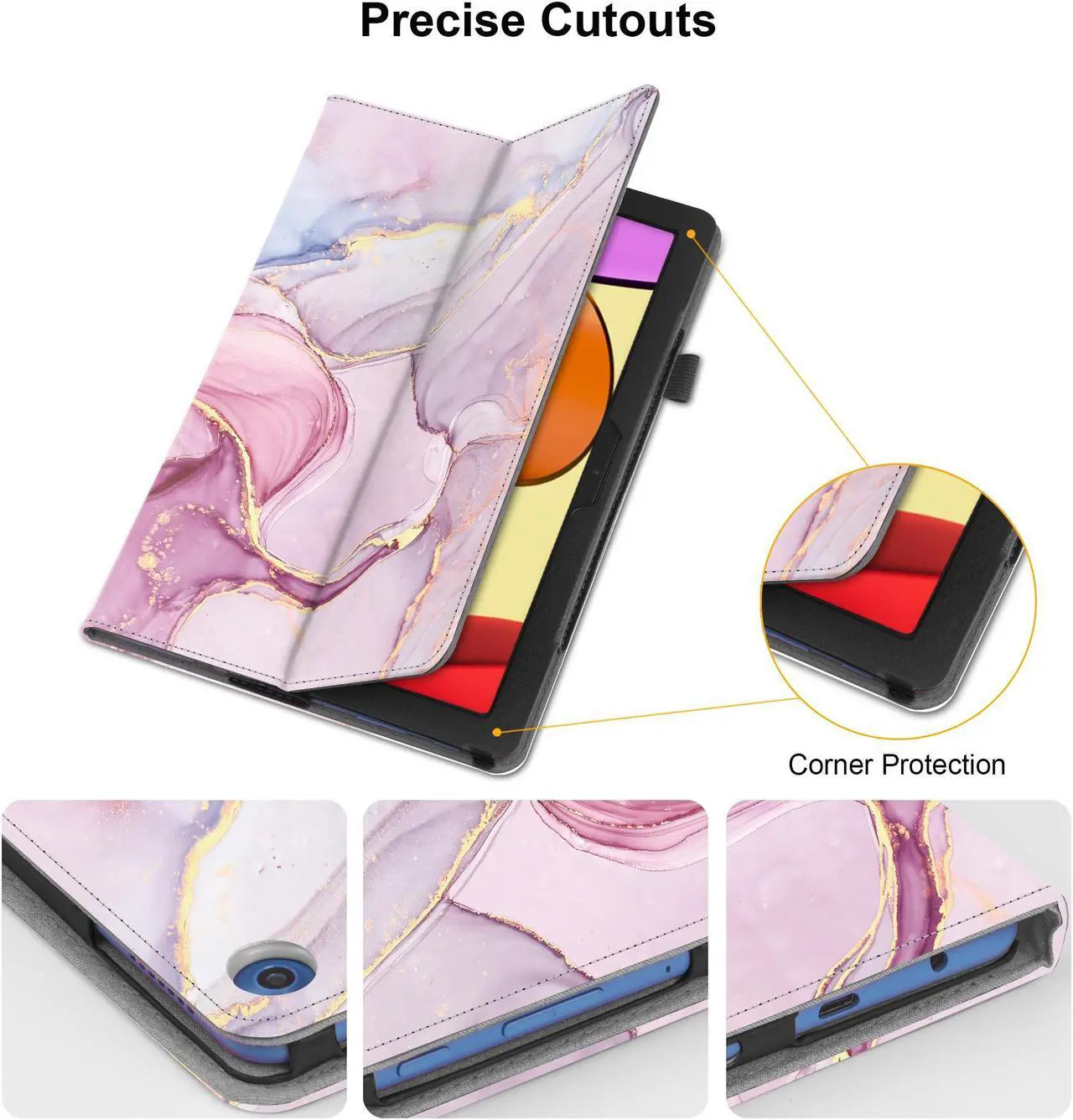 Alt view image 4 of 5 - Case for TCL Tab 8 LE 8" Tablet (Model: 9137W) 2023 Release - Slim Lightweight Folding Stand Cover Premium PU Leather Case for TCL Tab 8 LE Tablet Model: 9137W + 1 Stylus (Marble Pink)