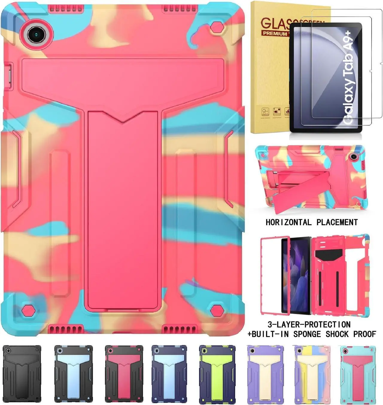 Main image of Case for Samsung Galaxy Tab A9+ 11" Case with Tempered Glass Screen Protector - Dual Layer Shockproof Full-Body Protective Cover with Kickstand for Galaxy Tab A9 Plus 5G 11 Inch (SM-X210/X216/X218U)