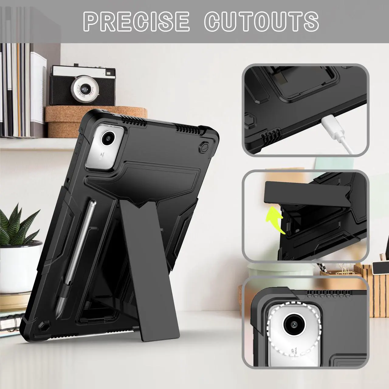 Alt view image 4 of 7 - Case for Lenovo Tab M11 11" Tablet - Lenovo Tab M11 Case with Kickstand Pen Holder Kids Drop Protection Hybrid Shockproof Rugged 3-Layer Protective Cover for Lenovo M11 11 inch (Black/Black)