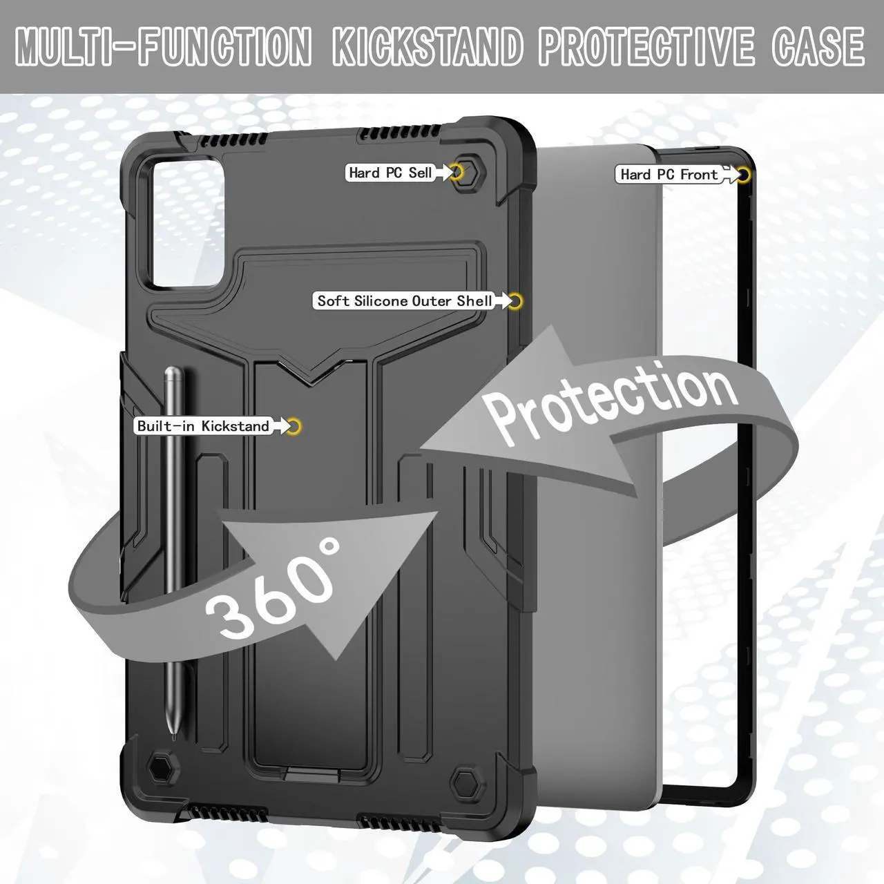 Alt view image 5 of 7 - Case for Lenovo Tab M11 11" Tablet - Lenovo Tab M11 Case with Kickstand Pen Holder Kids Drop Protection Hybrid Shockproof Rugged 3-Layer Protective Cover for Lenovo M11 11 inch (Black/Black)