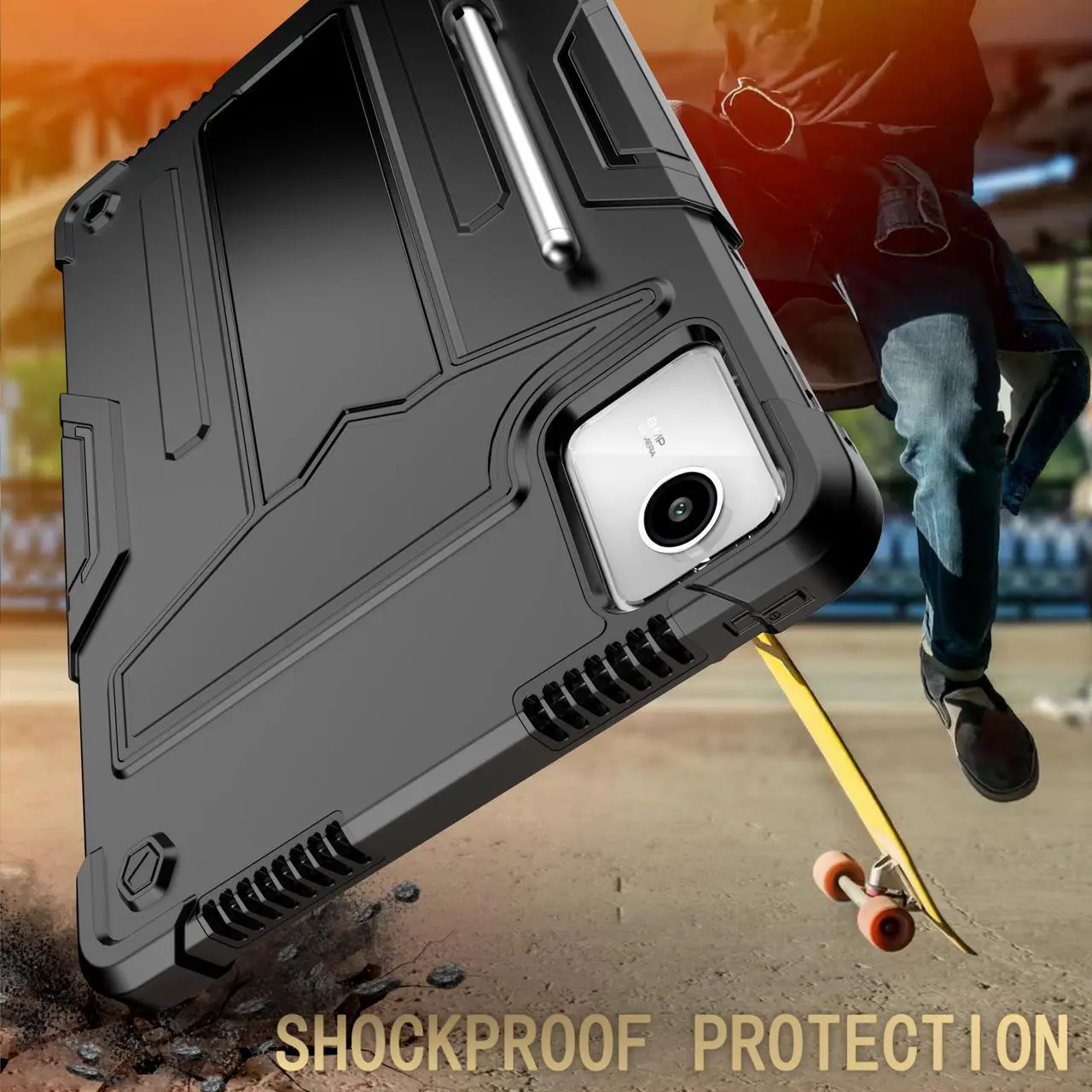 Alt view image 6 of 7 - Case for Lenovo Tab M11 11" Tablet - Lenovo Tab M11 Case with Kickstand Pen Holder Kids Drop Protection Hybrid Shockproof Rugged 3-Layer Protective Cover for Lenovo M11 11 inch (Black/Black)