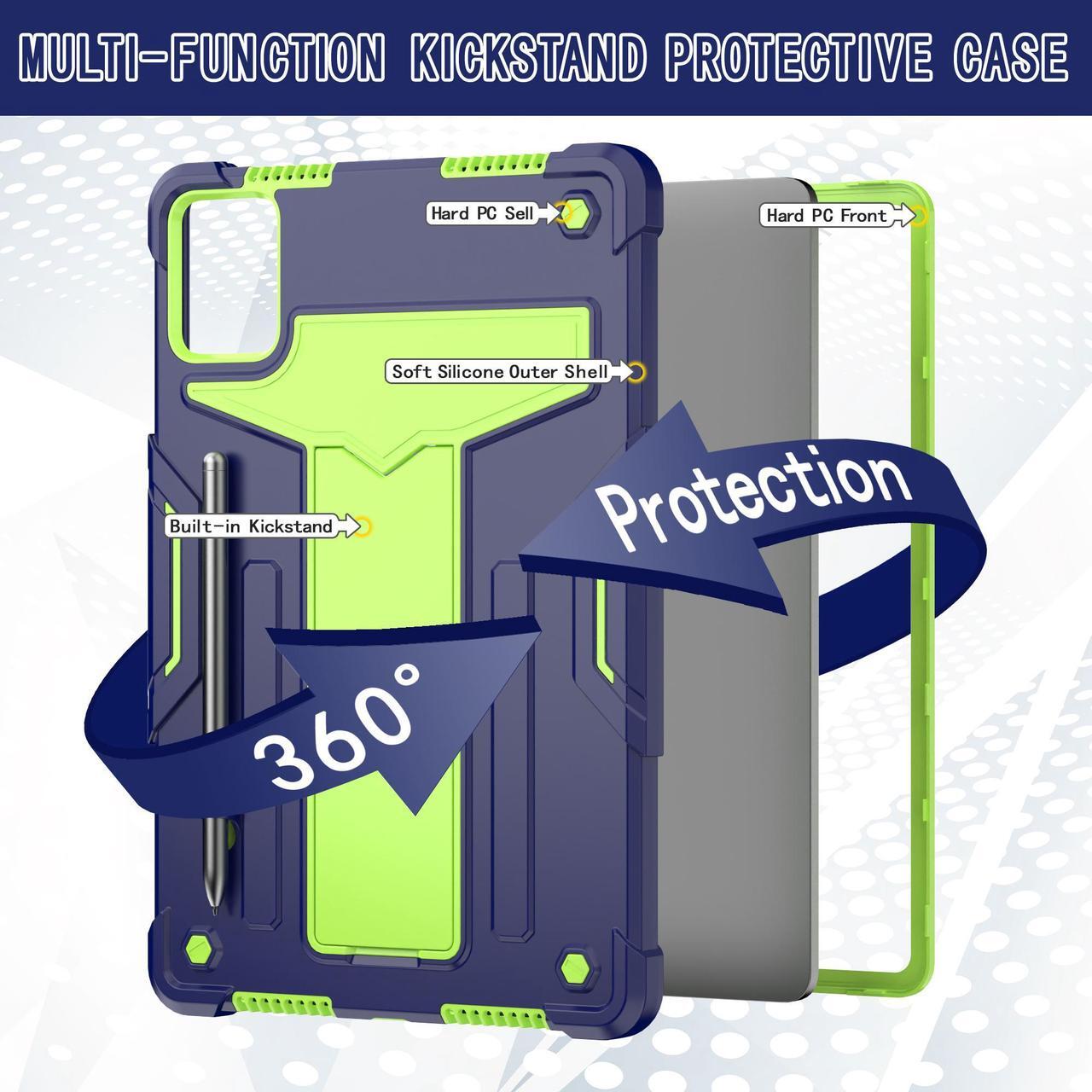 Alt view image 5 of 7 - Elitegadget Lenovo Tab M11 Case with Tempered Glass Screen Protector, Shockproof Anti-Slip Full Body Protection Cover Stand Case with 2 Screen Protector for Lenovo Tab M11 11 inch Tablet (Blue/Green)