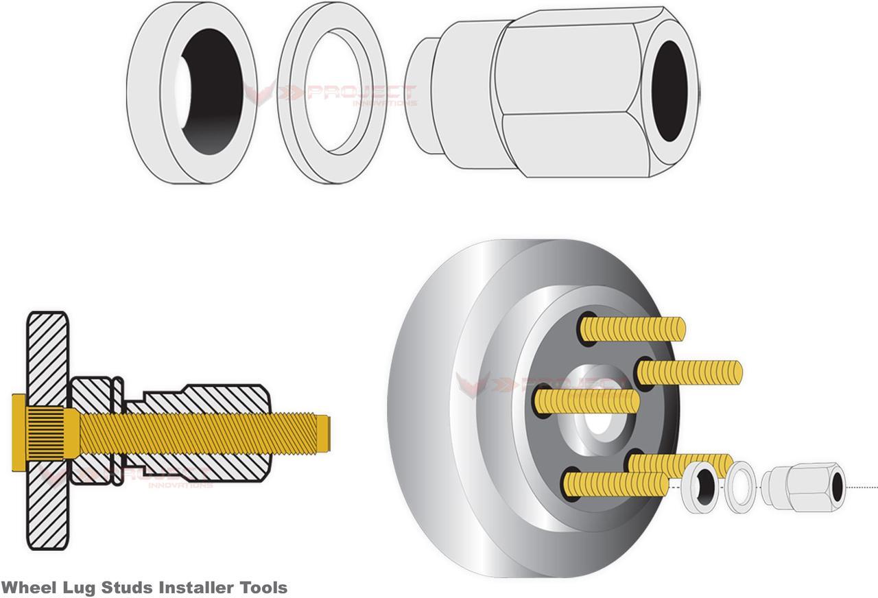 Alt view image 4 of 5 - Wheel Studs Installer Tools Nut Kit For Ford Courier m1/2 x 20, half-20 Year 1972-1982 V-Project