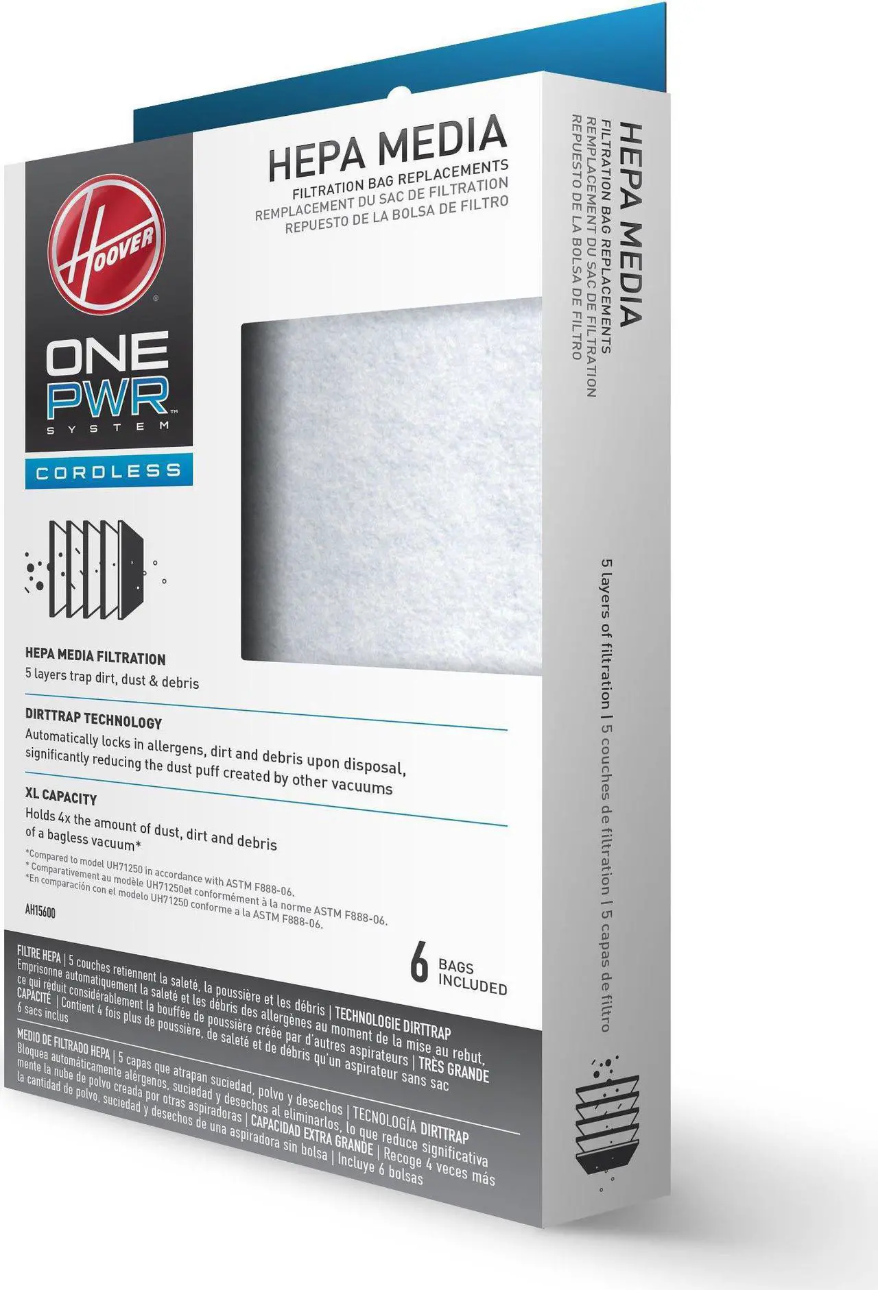 Main image of NEW HOOVER ONEPWR HEPA+ Replacement Bags 6-pack, AH15600, HEPA