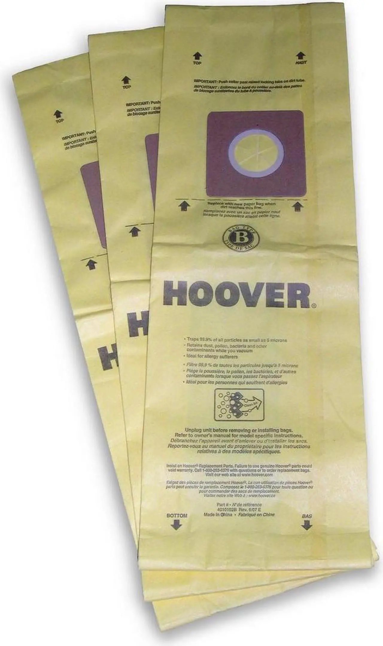 Alt view image 3 of 5 - Hoover Type B Allergen Bag (3-Pack), 4010103B