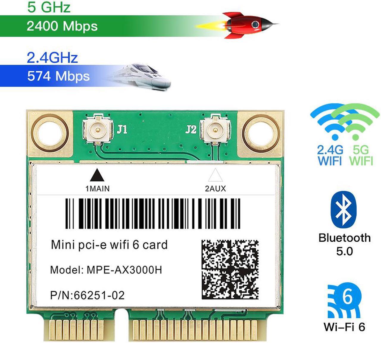 Fenvi MPE-AX3000 Wi-Fi 6 Wireless Dual Band 2974Mbps Mini PCI-E Network Wlan WIFI Card Bluetooth 5.0,wifi6 802.11ax/ac 2.4Ghz/5G Adapter MU-MIMO,OFDMA,Windows 10/Win 11 (64bit)