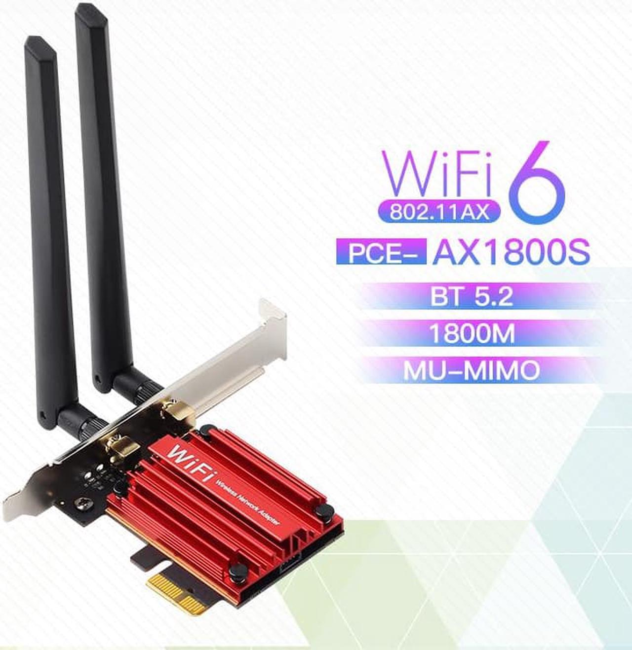 Fenvi AX1800 Wifi 6 PCIe 1800Mbps Bluetooth 5.2 Wireless adapter, MT7921K WiFi Card 802.11ax/ac Dual Band 2.4Ghz/5Ghz With MU-MIMO OFDMA, Heat Sink, High Gain Aantennas, For Windows 10/11 64-bit,