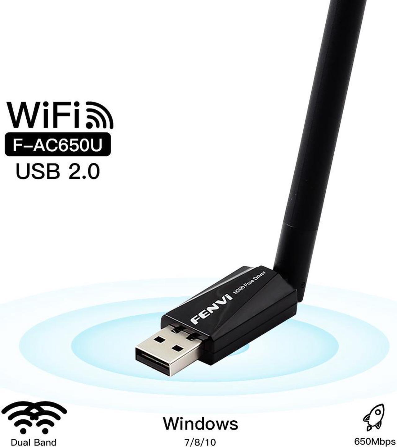 Fenvi F-AC650U AC650 USB WiFi Adapter, 650Mbps Dual Band 802.11ac Wireless Wlan Adapter, High Gain Antenna Network Dongle, 2.4GHz, 5.8GHz for PC,Laptop,Desktop,Windows XP/7/8/8.1/10/11 (32/64bits)