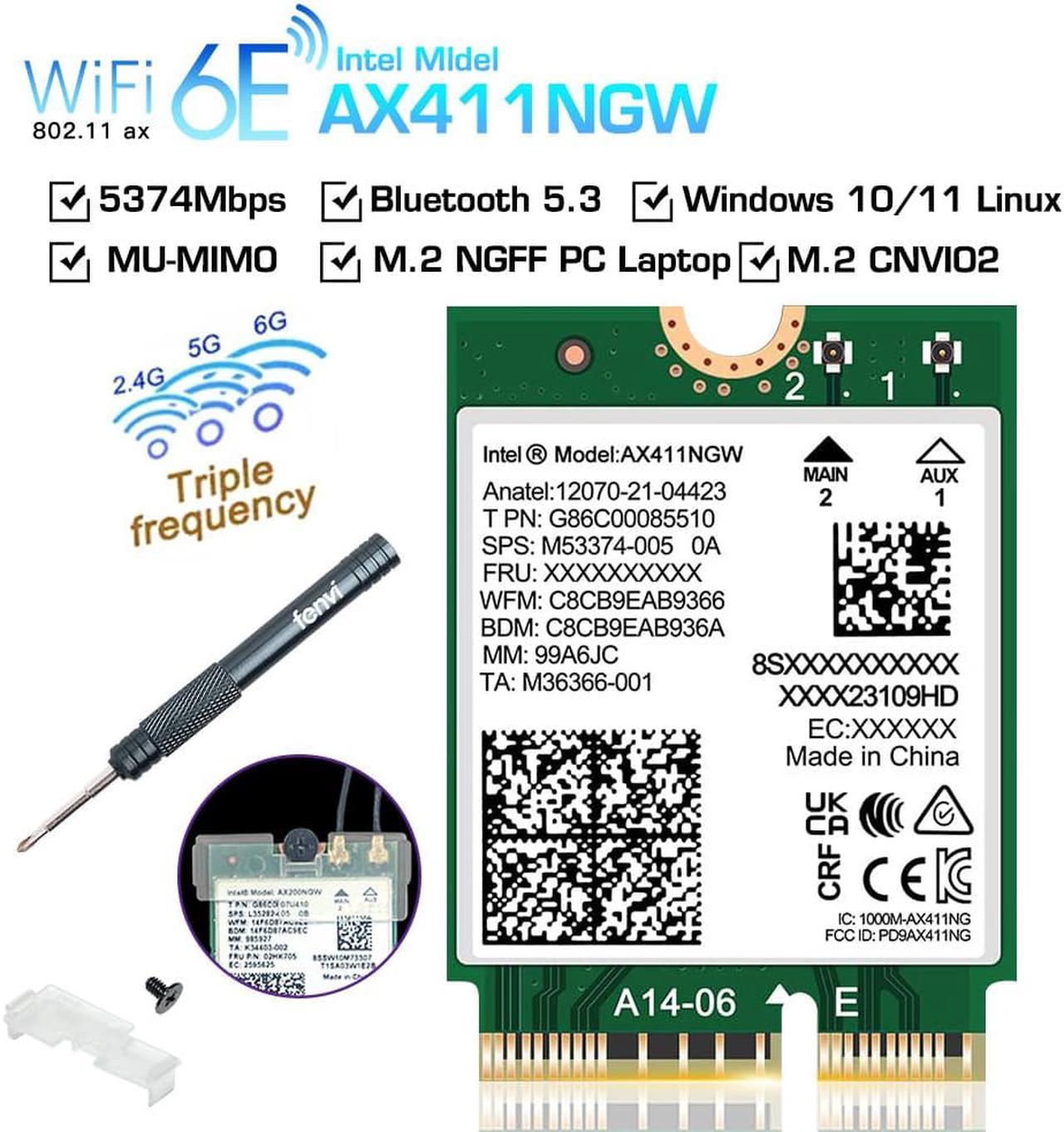 Fenvi Tri-Band WiFi 6E AX411 M.2 Cnvio2 WIFI6 For Intel AX411NGW 2.4Ghz/5G/6Ghz Wireless Wi-fi Network Card Support bluetooth 5.3 Wlan Adapter 802.11AX/AC For Win 10 Windows 11