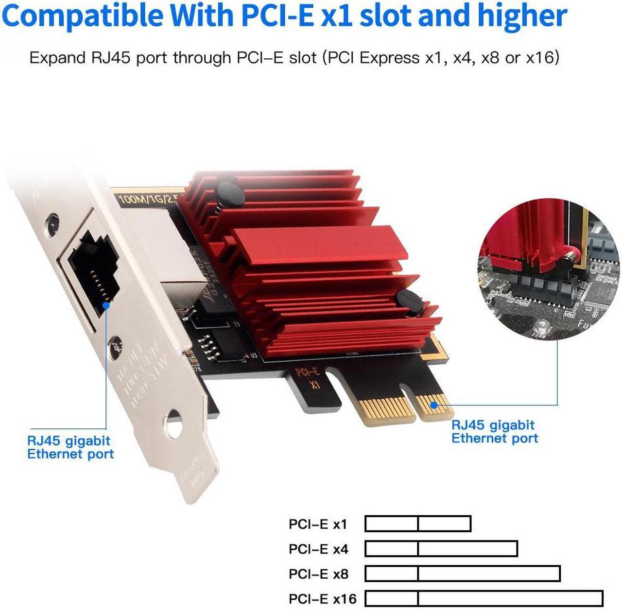 Alt view image 3 of 7 - 2.5GBase-T PCIe Network Adapter, 2500/1000/100Mbps PCI Express Gigabit Ethernet Card RJ45 LAN Controller Support Windows Server/Windows, Standard and Low-Profile Brackets Included PCIe to 2.5 Gigabit