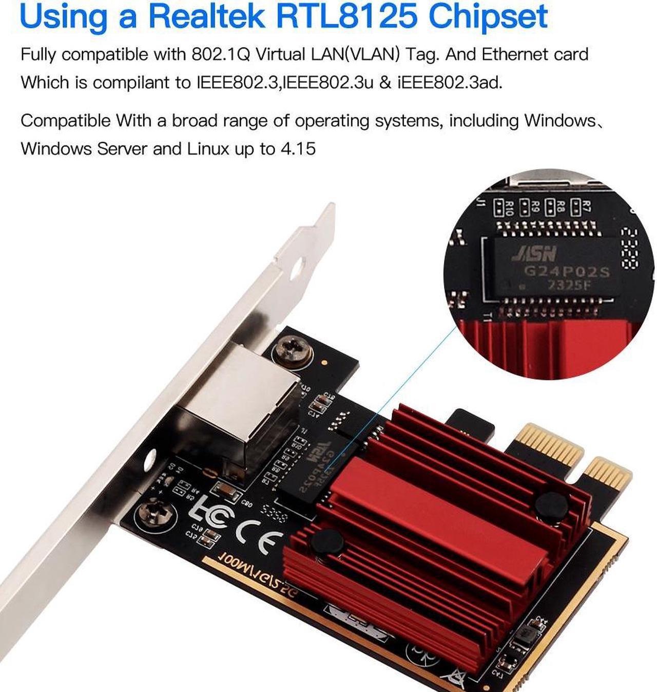 Alt view image 2 of 7 - 2.5GBase-T PCIe Network Adapter, 2500/1000/100Mbps PCI Express Gigabit Ethernet Card RJ45 LAN Controller Support Windows Server/Windows, Standard and Low-Profile Brackets Included PCIe to 2.5 Gigabit