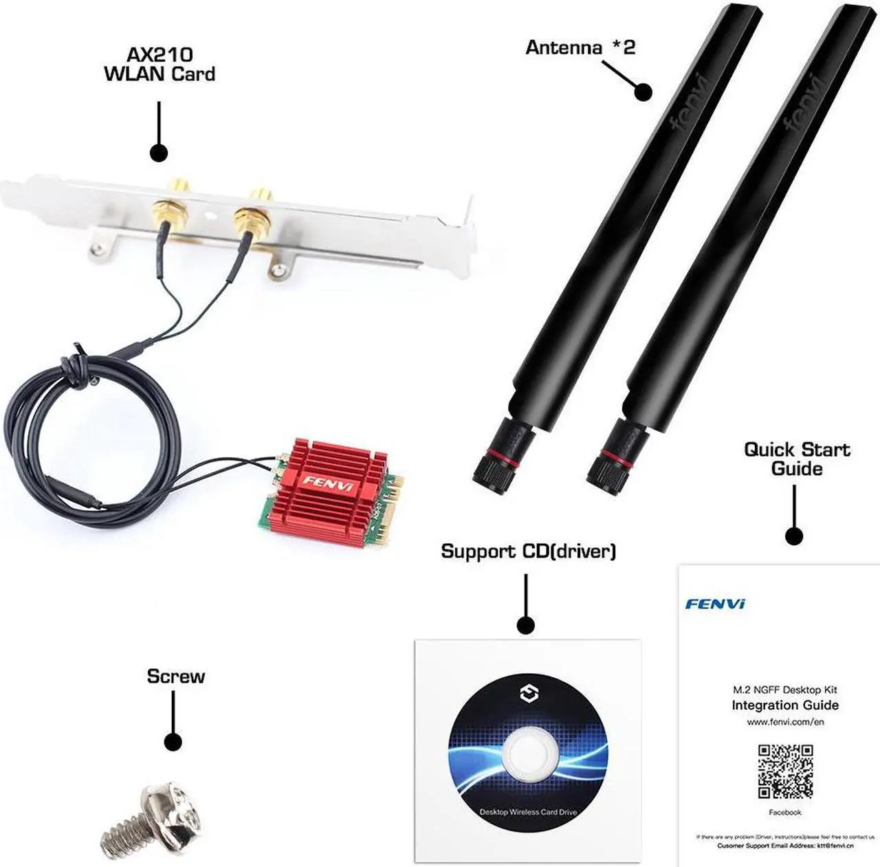 Alt view image 7 of 7 - Fenvi FV-AXE5400NG Wi-Fi 6E AX210 M.2 Desktop Kit 5400Mbps Wireless Adapter Bluetooth 5.3 Tri-Band 2.4G/5Ghz/6Ghz M.2 2230 Key E With WiFi 6E Intel AX210NGW 802.11ax/ac MU-MIMO WPA3 For Windows 10/11