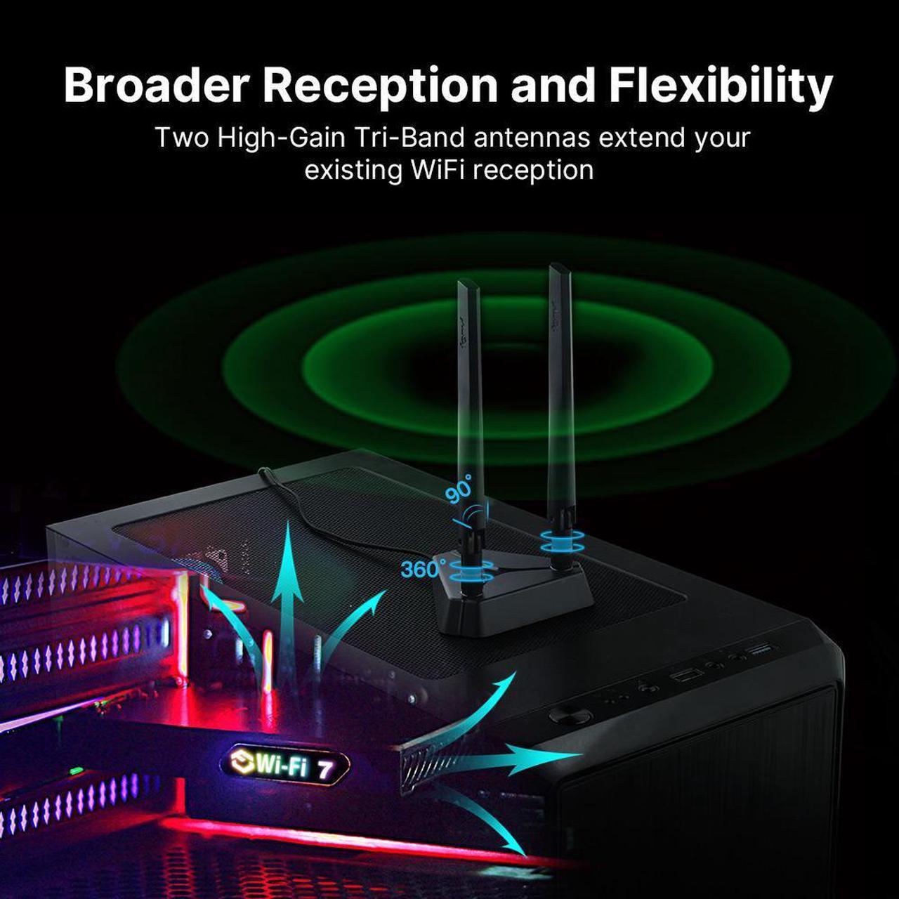 Alt view image 6 of 7 - Fenvi WiFi 7 8774Mbps PCIe Wi-Fi Card with Bluetooth 5.4, 802.11be Tri-Bands(6GHz/5G/2.4G) Wireless Adapter, RGB Lighting, Supports Win 10/11(64bit),WPA3 Network Security,Not Support AMD