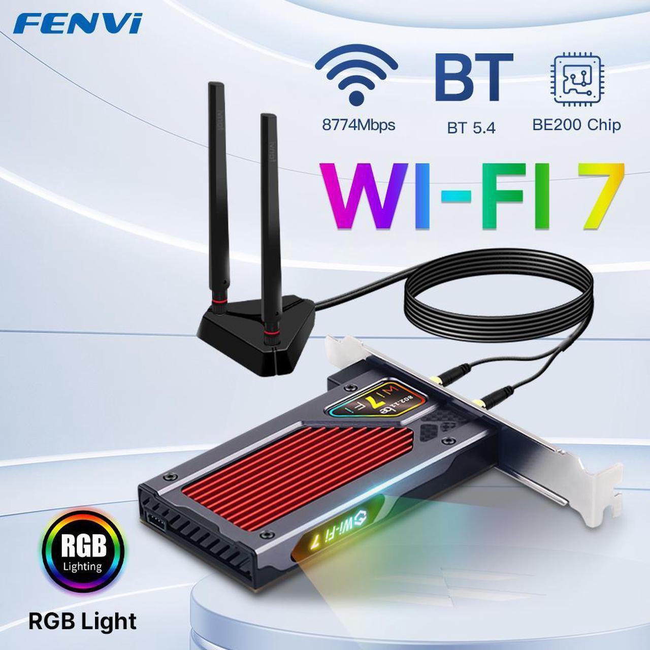 Main image of Fenvi WiFi 7 8774Mbps PCIe Wi-Fi Card with Bluetooth 5.4, 802.11be Tri-Bands(6GHz/5G/2.4G) Wireless Adapter, RGB Lighting, Supports Win 10/11(64bit),WPA3 Network Security,Not Support AMD