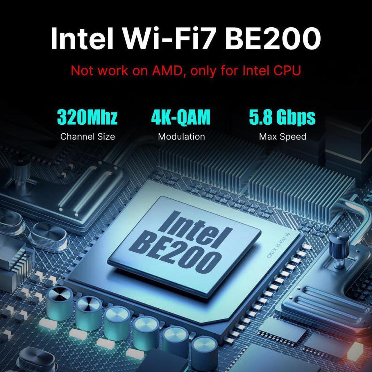 Alt view image 3 of 7 - Fenvi WiFi 7 8774Mbps PCIe Wi-Fi Card with Bluetooth 5.4, 802.11be Tri-Bands(6GHz/5G/2.4G) Wireless Adapter, RGB Lighting, Supports Win 10/11(64bit),WPA3 Network Security,Not Support AMD
