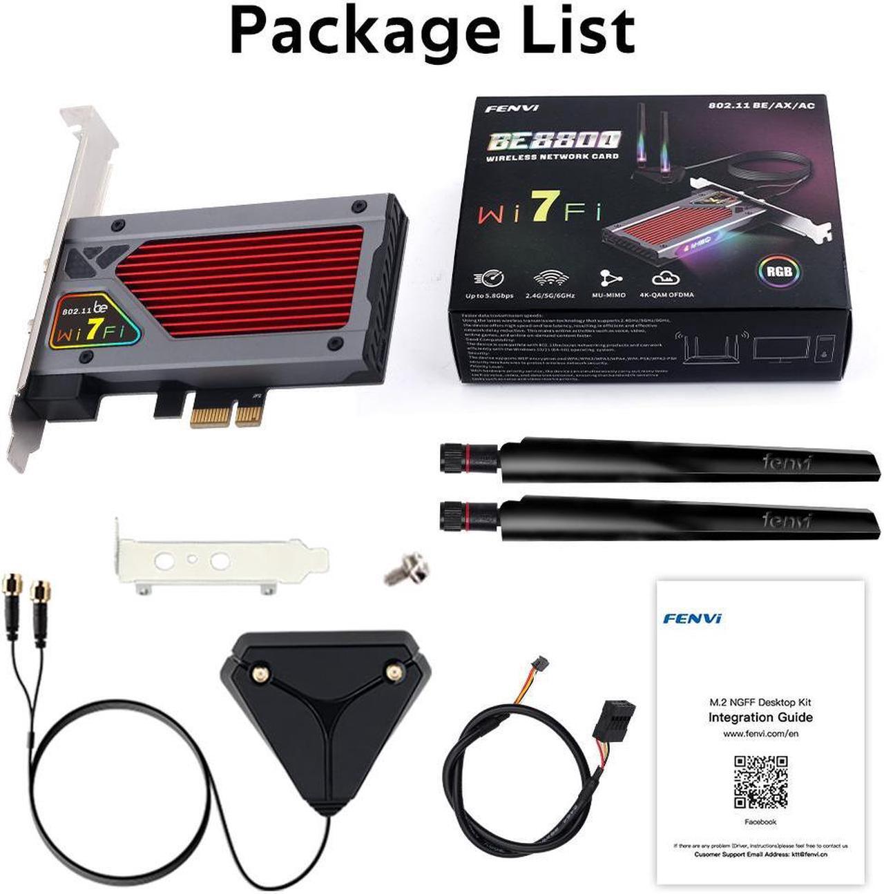 Alt view image 7 of 7 - Fenvi WiFi 7 8774Mbps PCIe Wi-Fi Card with Bluetooth 5.4, 802.11be Tri-Bands(6GHz/5G/2.4G) Wireless Adapter, RGB Lighting, Supports Win 10/11(64bit),WPA3 Network Security,Not Support AMD