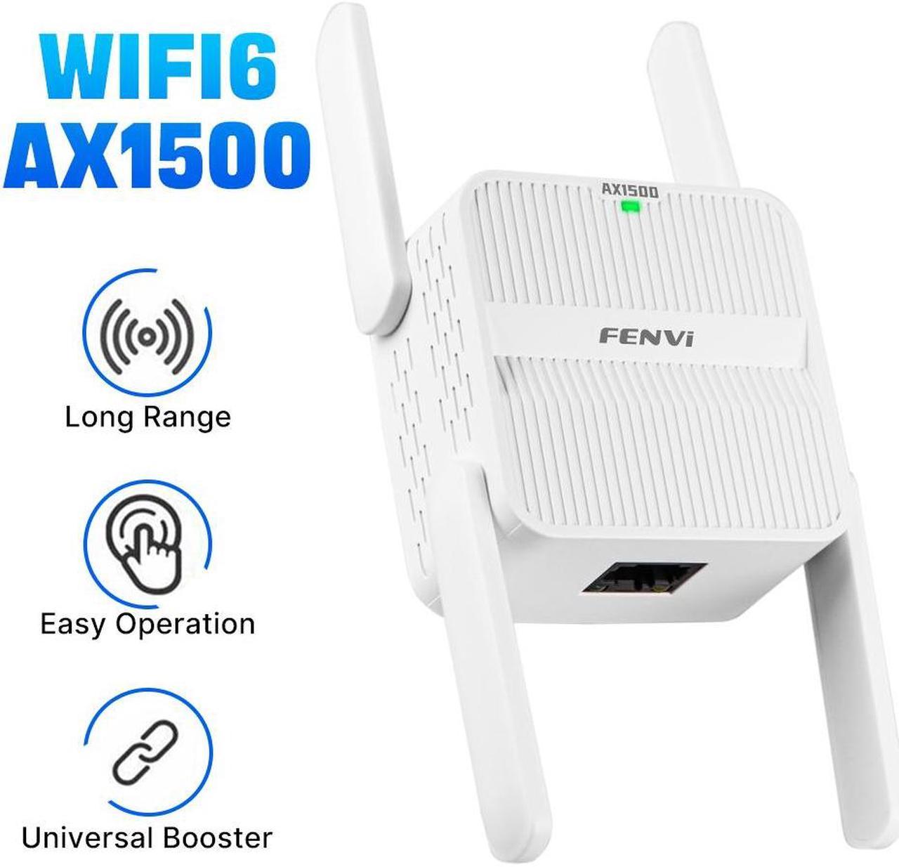 Fenvi AX1500 WiFi 6 Range Extender, WiFi Repeater, Access Point, Media Bridge with 4x External Antenna Dual Band 1500Mbps Wi Fi Booster,802.11AX,WPS Easy Set Up, Wall Plug, AP and Wireless Router