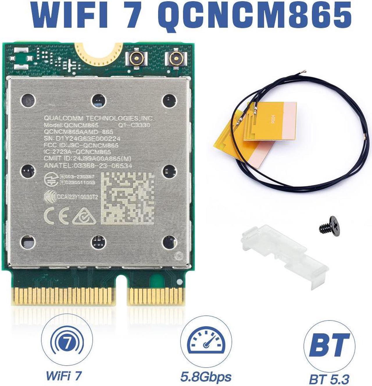 fenvi WiFi 7 QCNCM865 Wireless Card for Qualcomm Bluetooth 5.3 M.2 NGFF Network Card Tri Band 2.4G/5GHz/6GHz with IPEX4 Antenna up to 5.8Gbps Only for Windows 11 Better than Wifi 6E